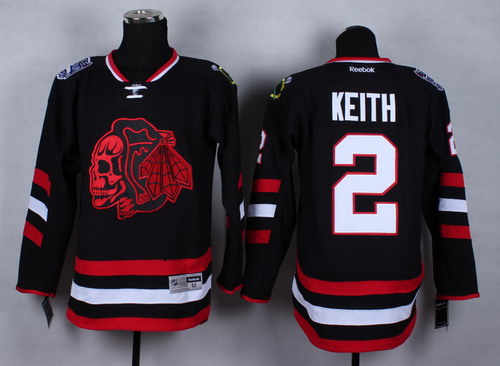 Chicago Blackhawks #2 Duncan Keith 2014 Stadium Series Black With Red Skulls Jersey Chicago Blackhawks #2 Duncan Keith 2014 Stadium Series Black With Red Skulls Jersey