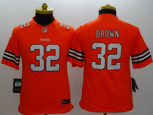 Nike Cleveland Browns #32 Jim Brown Orange Limited Kids Jersey