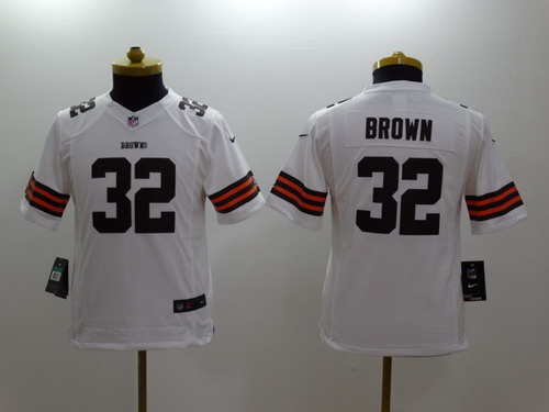Nike Cleveland Browns #32 Jim Brown White Limited Kids Jersey