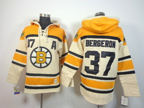 Old Time Hockey Boston Bruins #37 Patrice Bergeron Cream Hoodie