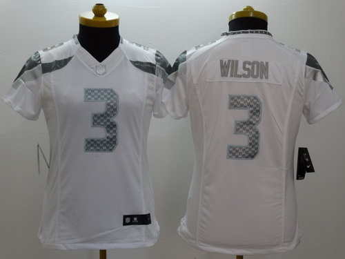 Nike Seattle Seahawks #3 Russell Wilson Platinum White Limited Womens Jersey
