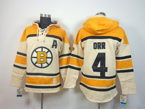 Old Time Hockey Boston Bruins #4 Bobby Orr Cream Hoodie