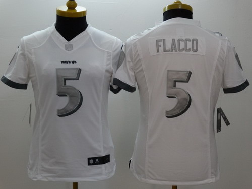 Nike Baltimore Ravens #5 Joe Flacco Platinum White Limited Womens Jersey