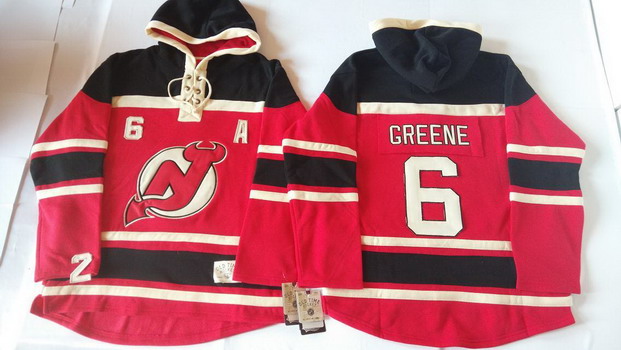 Old Time Hockey New Jersey Devils #6 Andy Greene Red With Black Hoodie