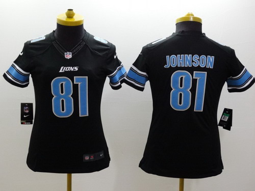 Nike Detroit Lions #81 Calvin Johnson Black Limited Womens Jersey 