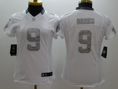 Nike New Orleans Saints #9 Drew Brees Platinum White Limited Womens Jersey
