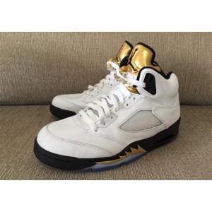 Air Jordan 5 Gold Tongue Drops Shoes White