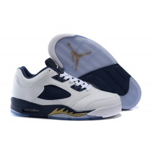 Air Jordan 5 Low White Dark Blue Gold Shoes