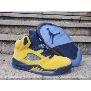 Air Jordan 5 michigan Yellow Navy Shoes
