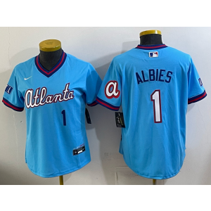 Atlanta Braves 1 Albies Blue 2026 City Connect Cool Base Women Jersey Atlanta Braves 1 Albies Blue 2026 City Connect Cool Base Women Jersey