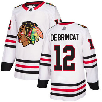Blackhawks #12 Alex DeBrincat White Road Authentic Stitched Hockey Jersey