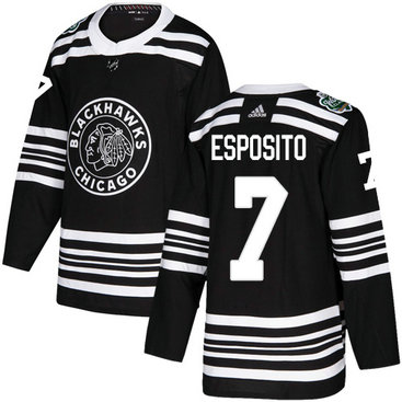 Blackhawks #7 Tony Esposito Black Authentic 2019 Winter Classic Stitched Hockey Jersey