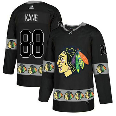Blackhawks #88 Patrick Kane Black Authentic Team Logo Fashion Stitched Hockey Jersey