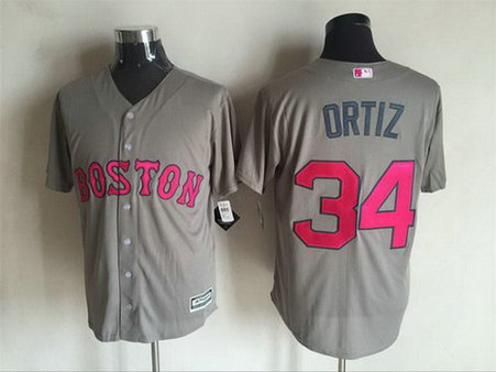Boston Red Sox #34 David Ortiz Gray With Pink 2016 Mother's Day Baseball Cool Base Jersey