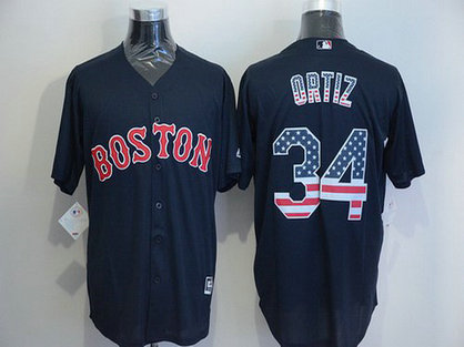 Boston Red Sox #34 David Ortiz Navy Blue USA Flag Fashion MLB Baseball Jersey