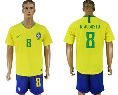 Brazil 8 R. AUGUSTO Home 2018 FIFA World Cup Soccer Jersey Brazil 8 R. AUGUSTO Home 2018 FIFA World Cup Soccer Jersey