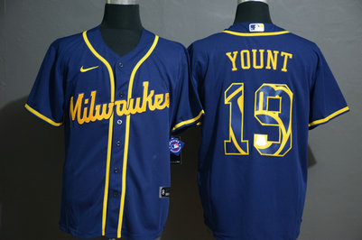Brewers 19 Robin Yount Royal 2020 Nike Cool Base Fashion Jersey