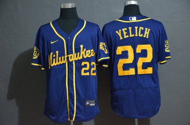 Brewers 22 Christian Yelich Royal Nike 2020 Flexbase Jersey