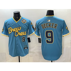 Brewers 9 Uecker Blue City Cool Base Men Jersey