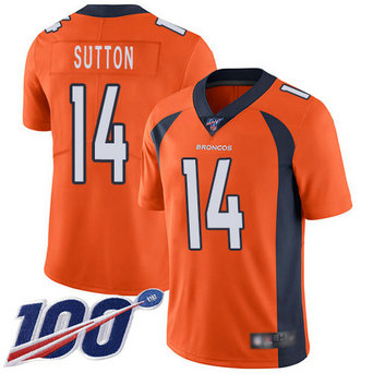 Broncos #14 Courtland Sutton Orange Men's Stitched Football 100th Season Vapor Limited Jersey
