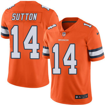 Broncos #14 Courtland Sutton Orange Men's Stitched Football Limited Rush Jersey