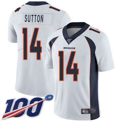 Broncos #14 Courtland Sutton White Men's Stitched Football 100th Season Vapor Limited Jersey