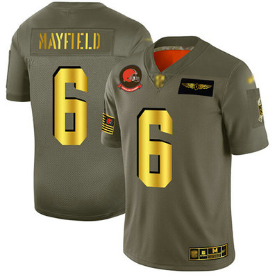 Browns #6 Baker Mayfield Camo-Gold Men's Stitched Football Limited 2019 Salute To Service Jersey