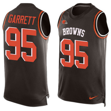 Browns #95 Myles Garrett Brown Team Color Men's Stitched Football Limited Tank Top Jersey