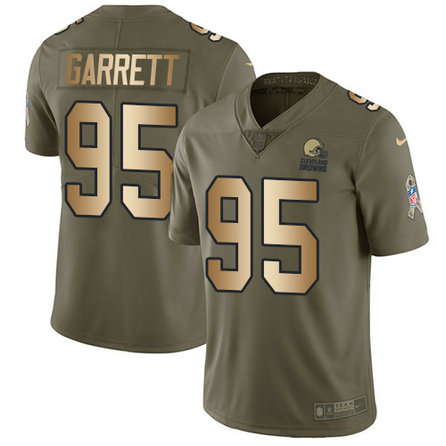 Browns #95 Myles Garrett Olive-Gold Men's Stitched Football Limited 2017 Salute To Service Jersey