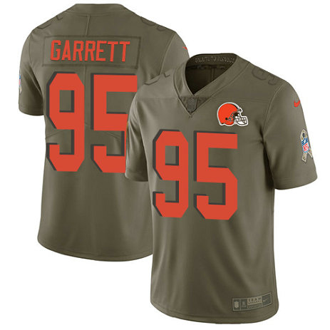 Browns #95 Myles Garrett Olive Men's Stitched Football Limited 2017 Salute To Service Jersey