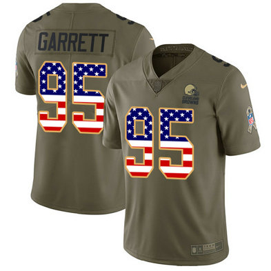 Browns #95 Myles Garrett Olive-USA Flag Men's Stitched Football Limited 2017 Salute To Service Jersey