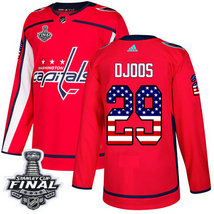 Capitals #29 Christian Djoos Red Home Authentic USA Flag 2018 Stanley Cup Final Stitched NHL Adidas Jersey