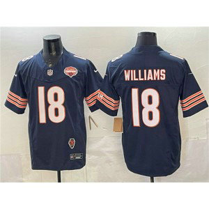 Chicago Bears 18 Caleb Williams Navy 2025 NFC North Champions & Illinois Patch F.U.S.E. Vapor Limited Men Jersey