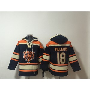 Chicago Bears 18 Caleb Williams Navy Ageless Must-Have Lace-Up Pullover Hoodie