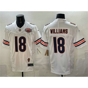 Chicago Bears 18 Caleb Williams White 2025 NFC North Division Champions & Illinois Patch F.U.S.E. Vapor Limited Men Jersey