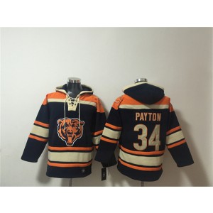 Chicago Bears 34 Walter Payton Navy Ageless Must-Have Lace-Up Pullover Hoodie
