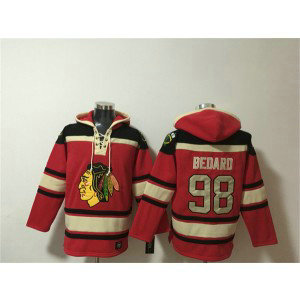 Chicago Blackhawks 98 Connor Bedard Red Lace-Up Pullover Hoodie
