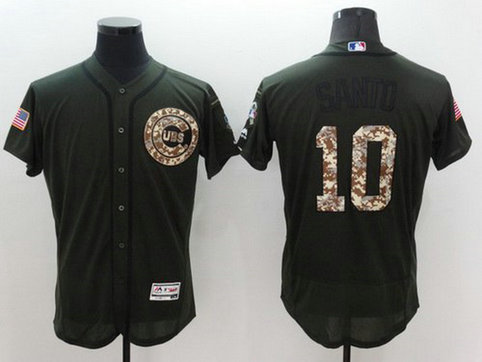Chicago Cubs #10 Ron Santo Retired Green Salute To Service 2016 Flexbase Majestic Baseball Jersey