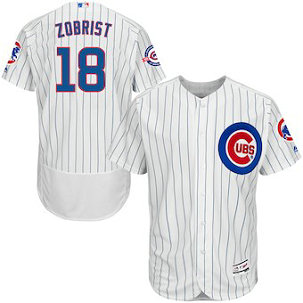 Chicago Cubs #18 Ben Zobrist Majestic Home White Flex Base Men's Authentic Collection Player Jersey