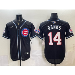 Chicago Cubs 14 Banks 2026 Black Out Cool Base Men Jersey with150th Patch