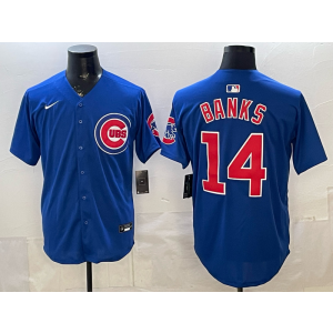 Chicago Cubs 14 Banks Blue Cool Base Men Jersey