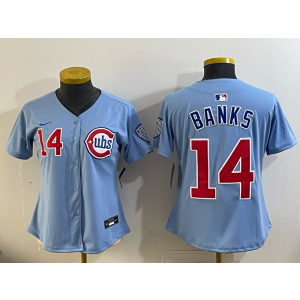 Chicago Cubs 14 Banks Light Blue Cool Base Women Jersey