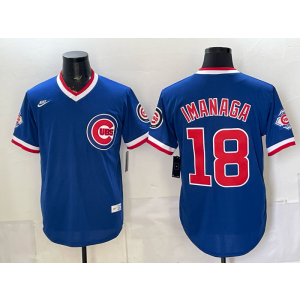 Chicago Cubs 18 Imanaga Blue Throwback Men Jersey with 150th Patch