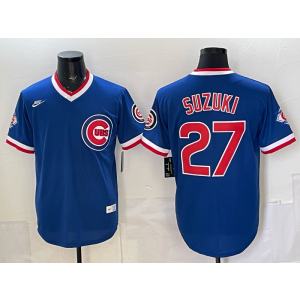 Chicago Cubs 27 Suzuki Blue Throwback Men Jersey with 150th Patch