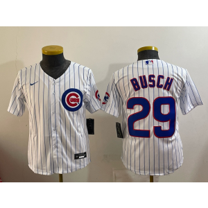 Chicago Cubs 29 Busch White Cool Base Youth Jersey
