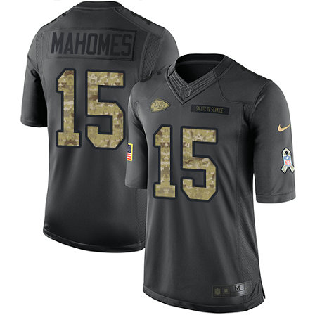 Chiefs #15 Patrick Mahomes Black Men's Stitched Football Limited 2016 Salute To Service Jersey