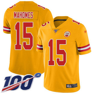 Chiefs #15 Patrick Mahomes Gold Men's Stitched Football Limited Inverted Legend 100th Season Jersey