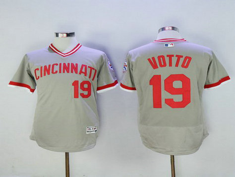 Cincinnati Reds #19 Joey Votto Gray Pullover 2016 Flexbase Majestic Baseball Jersey