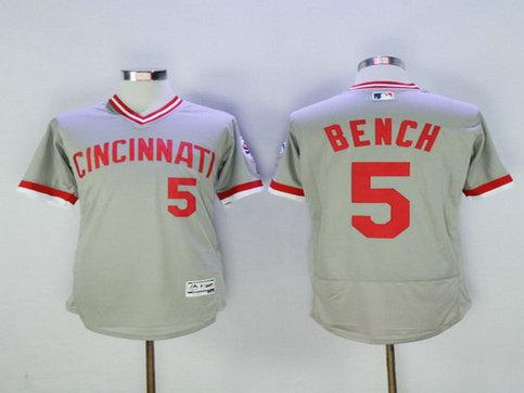 Cincinnati Reds #5 Johnny Bench Retired Gray 2016 Flexbase Majestic Baseball Jersey