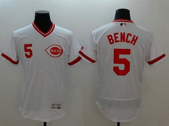 Cincinnati Reds #5 Johnny Bench White Flexbase Authentic Collection Cooperstown Stitched MLB Jersey